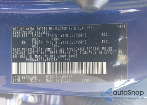 2024 Toyota Corolla Cross Xle z USA, uszkodzony, nr VIN 7MUDAABG9RV103268